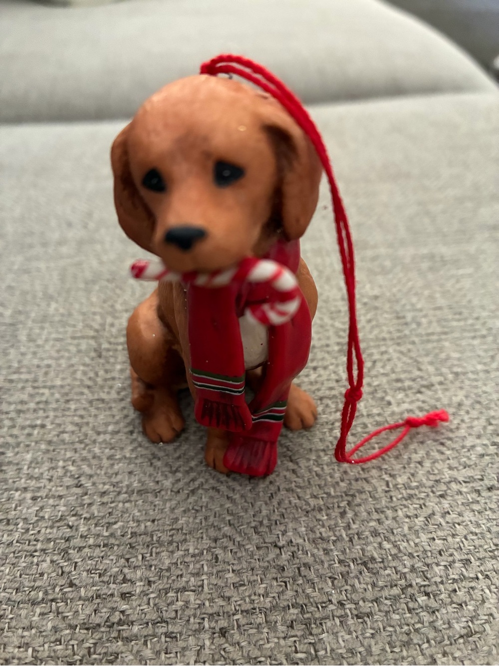 Gordon Fraser Christmas Ornament 1984 Brown Dog Schmid Candy Cane Scarf Ceramic